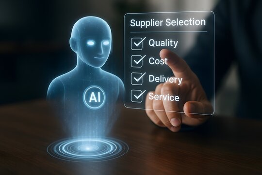 AI Supplier Selection with hologram and checklist.