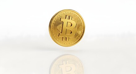 Golden Coin Floating Above Reflective White Surface