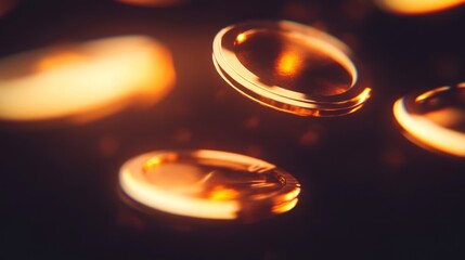 Golden discs float in dark space