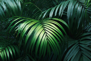Palm frond: fresh green tropical plant close-up