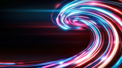 A vivid swirl of neon lights in red and blue creates a dynamic and energetic visual, evoking feelings of excitement and motion in a futuristic artistic expression.