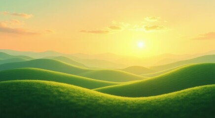 Sunset over a hilly landscape with hills