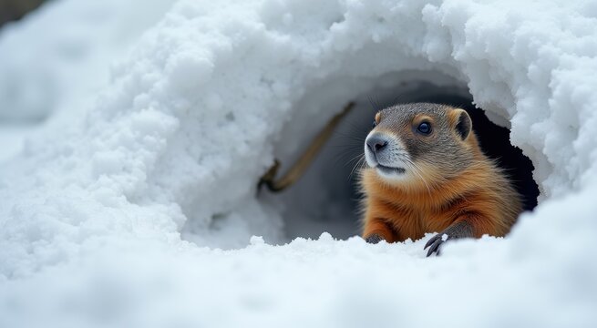 Marmot that is sitting in the snow