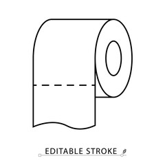 Toilet paper roll icon in minimal linear style. Symbol of hygiene, bathroom essentials, sanitation or restroom. Editable stroke.