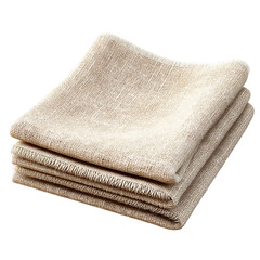Stack of beige linen napkins cloth kitchen towels tea towels fabric isolated on transparent background
