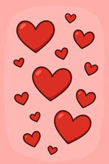 Vibrant Red Cartoon Hearts on Pink Background, Seamless Vector Pattern for Valentine’s Day, Love, Romance, Affection, Wedding, Anniversary, Greeting Card, Cute Romantic Celebration Design