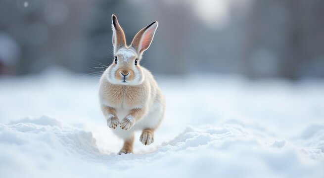 Rabbit that is running in the snow