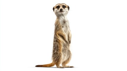 Meerkat standing upright against white background (1)