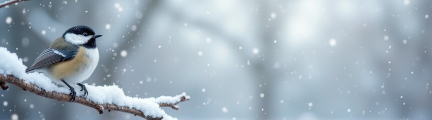 Bird sitting on a branch in the snow