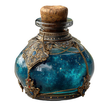 Apothecary bottle potion elixir liquid glass container fantasy artwork isolated on transparent background