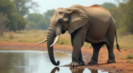 Fototapeta premium Large elephant standing by a body of water