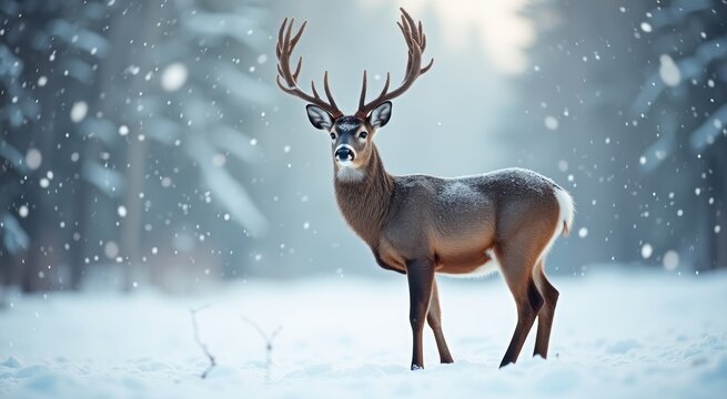 Deer that is standing in the snow - Powered by Adobe