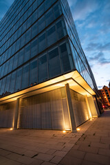 Modern Architecture in Hamburg: Night Shot of Glass Building