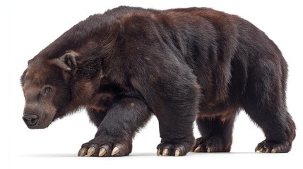 Fototapeta premium Large brown bear walking against white background