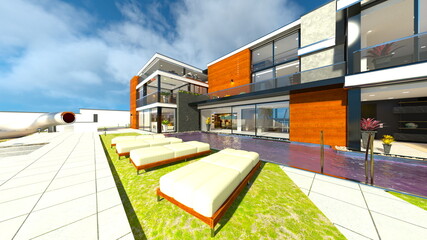 リゾートホテル　3DCGレンダリング