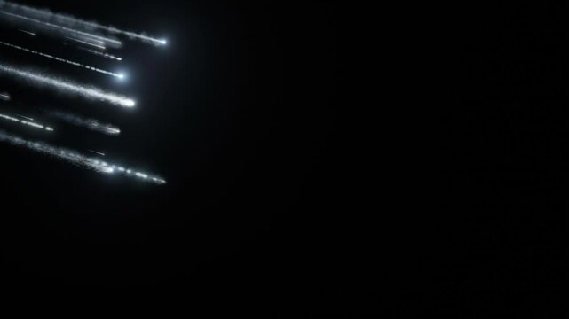 Meteor Shower &ndash; Blue Comets with Glowing Trails &ndash; Space VFX Overlay Background