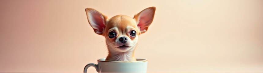 Small chihuahua dog sitting in a cup