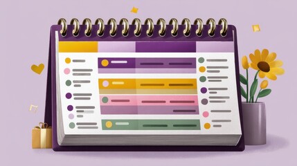 Fototapeta premium Futuristic calendar interface design for planning, featuring vibrant colors and organized highlights for productivity