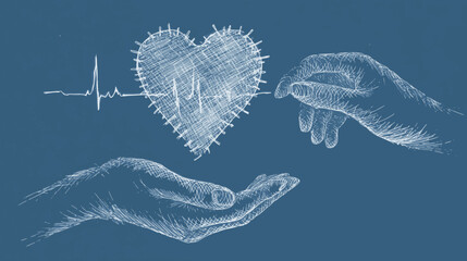 Vector illustration of hands passing a human heart for organ donation awareness campaign background