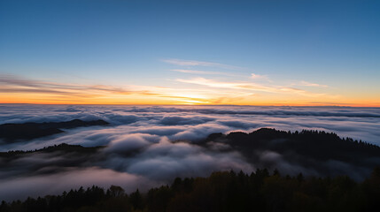 Fototapeta premium Sunset in autumn mountains above the clouds during the weather inversion in Slovakia. Time lapse landscape.