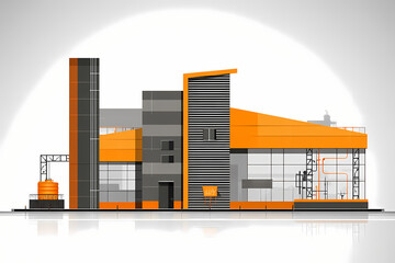Obraz premium Industrial factory building vector logo design with machinery details