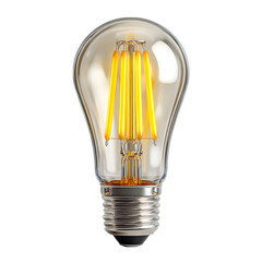 A bright, energy-efficient LED light bulb with a classic A-shape design and warm-toned filament, . Perfect for illuminating your home or commercial space isolated on transparent background