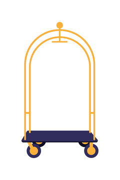 Fun illustration of an empty hotel luggage cart. Bellhop trolley, hotel, baggage service, hospitality, holiday, travel design. Perfect for editorials, social media. Vector illustration, high-res PNG.