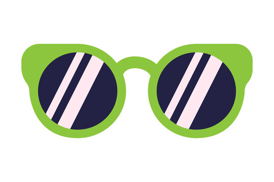 Green round sunglasses PNG, retro style with dark lenses and white highlights, isolated on white background. Perfect for summer designs, fashion graphics, social media post and trendy digital projects