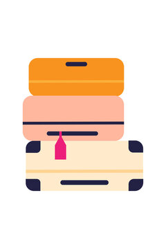 Stacked colorful suitcases with travel tags in a fun vector style. Perfect for summer, vacation, travel, lifestyle, and fashion-themed designs. High-res PNG on transparent background