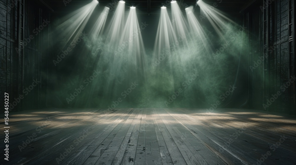 Poster an empty stage set with dramatic lighting effect creates an inviting atmosphere for performance art,