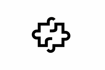 Obraz premium Interlocking jigsaw puzzle piece vector logo