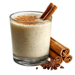 Horchata beverage with cinnamon sticks and star anise spice  isolated on transparent background