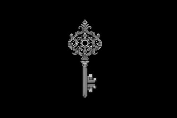 Secure key vector logo with metallic tones and lock elements