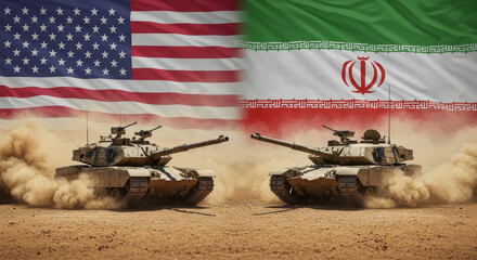 The United States and Iran in confrontation with tanks