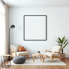 3d japandi studio apartment interior with geometric wall art and space-saving modern furniture in minimal neutral palette