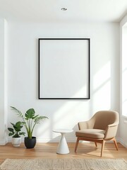 3d japandi studio apartment interior with geometric wall art and space-saving modern furniture in minimal neutral palette
