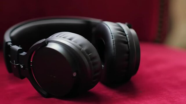 A headphones on a fabric-covered chair