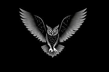 Obraz premium Owl vector logo design, single-line continuous style with feather details, black and white