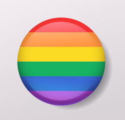 LGBT pride button rainbow flag glossy round badge colorful stripes isolated white background graphic element