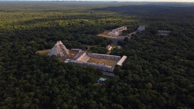 Close Aerial View Of Uxmal Pyramid Of The Magician
