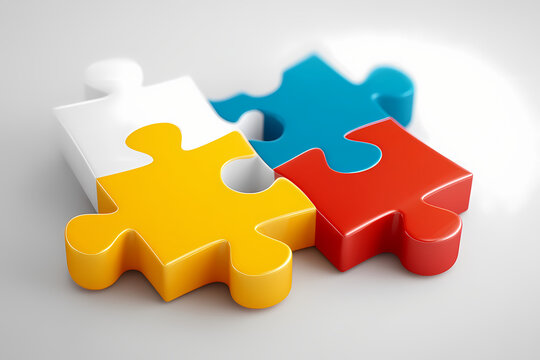 Interlocking puzzle pieces vector logo emphasizing teamwork and solutions