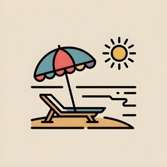 Black and White Line Art beach with umbrella