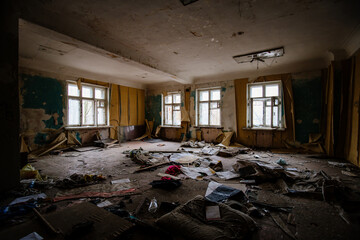 Interior of domestic room of abandoned forsaken apartment house