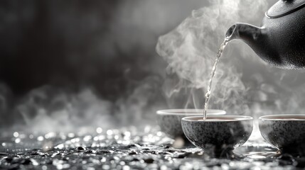 Steaming hot tea pouring