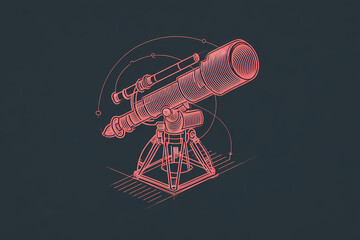 Telescope vector logo emphasizing discovery and focus with lens details
