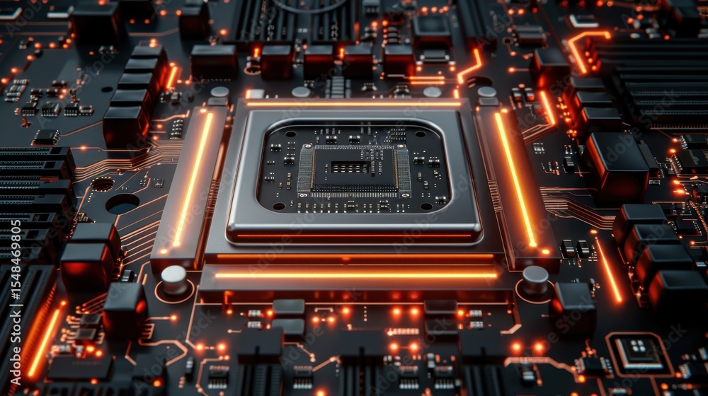 Canvas Prints a high-tech close-up of a circuit board with glowing elements illustrates the intricate details of m
