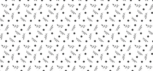 Hand Drawing Floral Seamless Pattern - black and white flower pattern