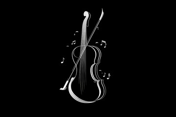 Violin vector logo with musical notes in elegant black and white