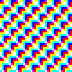 Geometric color block pattern with stepped design in cyan, magenta, and yellow. Perfect for modern graphics, digital backgrounds, and contemporary design projects.