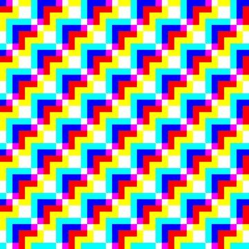 Geometric color block pattern with stepped design in cyan, magenta, and yellow. Perfect for modern graphics, digital backgrounds, and contemporary design projects.